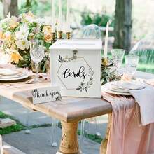 White Wedding Card Box With Lock, PVC Gift Card Box For Wedding Reception, Eucalyptus DIY Wedding Envelope Money Card Box For Party Graduation Birthday Shower Decorations A Style - White - View 7