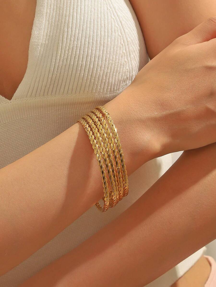 Cái/bộ Vòng Tay Xoắn Bằng Thép Không Gỉ Thời Trang Cho Nữ Trang Trí Hàng Ngày - Vàng - Xem 1