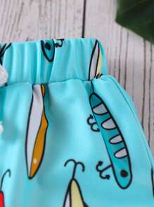 Cartoon Print Young Boy Casual Swim Trunks