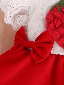 寶寶女孩可愛草莓蝴蝶袖連衣裙，夏季輕盈風格 - 紅色 - 查看 4