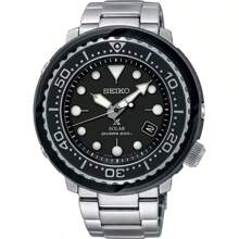 Seiko Đồng hồ nam Đồng hồ lặn đóng hộp Nhật Bản Dây thép nhẹ Đồng hồ thạch anh năng lượng mặt trời SNE497J1 - màu đen - Xem 1