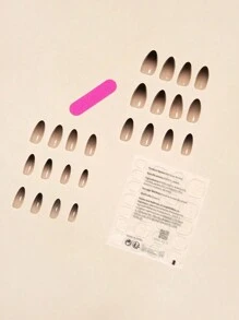 24pcs Gradient & Tie Dye Short Almond Shape False Nails Set With File, 1pc Jelly Glue, And 1pc Sticker Press On Nails Supplies - Black - View 3