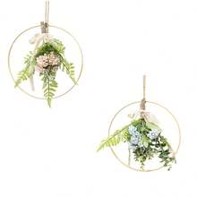 1個壁掛裝飾花圈，掛式繡球花花圈門牌婚禮人工花圈室外牆窗裝飾大型繡球花花圈 - 彩色 - 查看 1