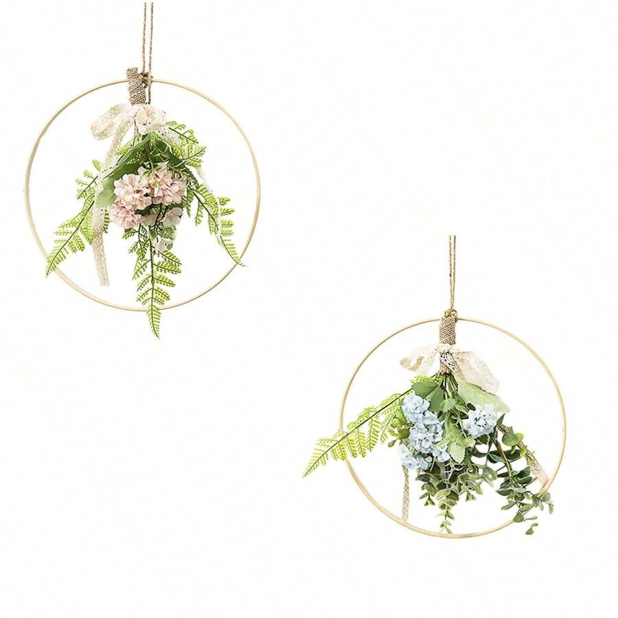 1個壁掛裝飾花圈，掛式繡球花花圈門牌婚禮人工花圈室外牆窗裝飾大型繡球花花圈 - 彩色 - 查看 1