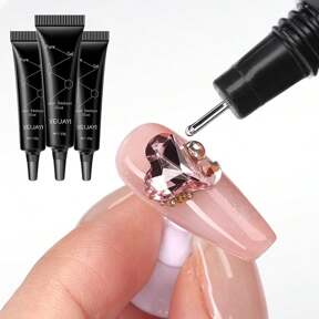 XEIJAYI 1個/3個入り 15g ネイルグルー、ネイルラインストーングルー、透明UV固着ジェル、つけ爪グルー装飾、人造ジェムクリスタルラインストーンアクセサリーグルー、アクリルDIYネイルチップアート用グルー