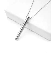 1pc Pet Memorial Necklace, Stainless Steel Cylinder Pendant Necklace, Pet Ashes Hair Holder Pill Box, Essential Oil Diffuser Locket, Suitable For Pet Commemoration