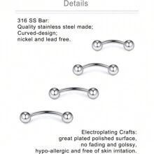 8pcs Eyebrow Piercing Jewelry Surgical Steel Curved Barbell Eyebrow Ring Ear Rook Navel Small Belly Button Ring For Women Men 16g 6mm/8mm/10mm/12mm