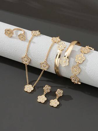 1 套 Sweet Clover 珠宝 - 全水晶手链、项链、耳环、手镯、戒指 情人节、妈妈、母亲、母亲节、礼物