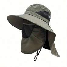 1pc Outdoor Sun Hat With Removable Face Cover, UV Protection Wide Brim Hat With Neck Flap For Hiking, Climbing, Fishing