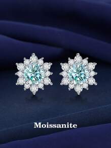 2pcs Fashionable 925 Sterling Silver Single 0.5 Carat Light Blue Moissanite Suitable For Women's Daily Wear, Banquet Commute Jewelry Gift Diamond Earrings