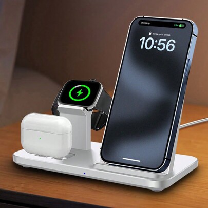 Fast Charging Dock Station For Multiple Devices - 15W 3 In 1 Wireless Charger Stand Compatible With Iphone 16/15/14/13/12/11/Pro/Max/XS/XR/X/8/Plus, Compatible With Apple Watch 10/9/8/7/6/5/4/3/2/SE/Ultra, Compatible With Airpods Pro2/Pro/3/2/1