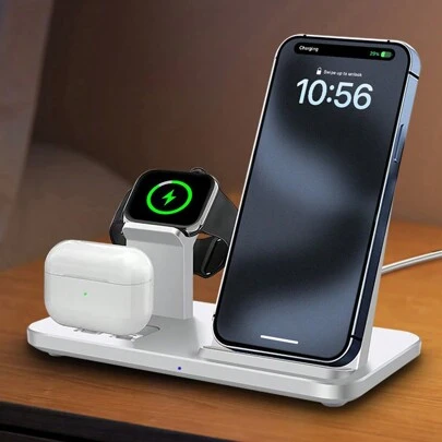 15W 3-In-1 Wireless Charging Stand, Fast Charging Dock Compatible With IPhone 17/16/15/14/13/12/11/Pro/Max/XS/XR/X/8/Plus, 11/10/9/8/7/6/5/4/3/2/SE/Ultra And Series 3/2/1/Pro2/Pro3