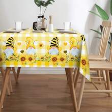 1入組桌布，明亮向日葵蜜蜂桌布，春季野餐裝飾，邊緣壓花工藝，印花桌布，耐污、防水，無摺痕，餐廳、家庭廚房、露台甜蜜家居蜜蜂桌布裝飾、餐桌套 - 彩色 - 查看 22