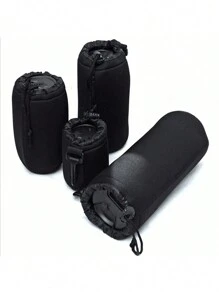 1/4 piezas Bolsa de funda para lente de cámara de neopreno impermeable suave para cámara de video con caja de bolsa para la mayoría de las cámaras réflex digitales Canon. Bolsa de almacenamiento portátil suave e impermeable para protección de lente de cámara. - Negro - Ver 1