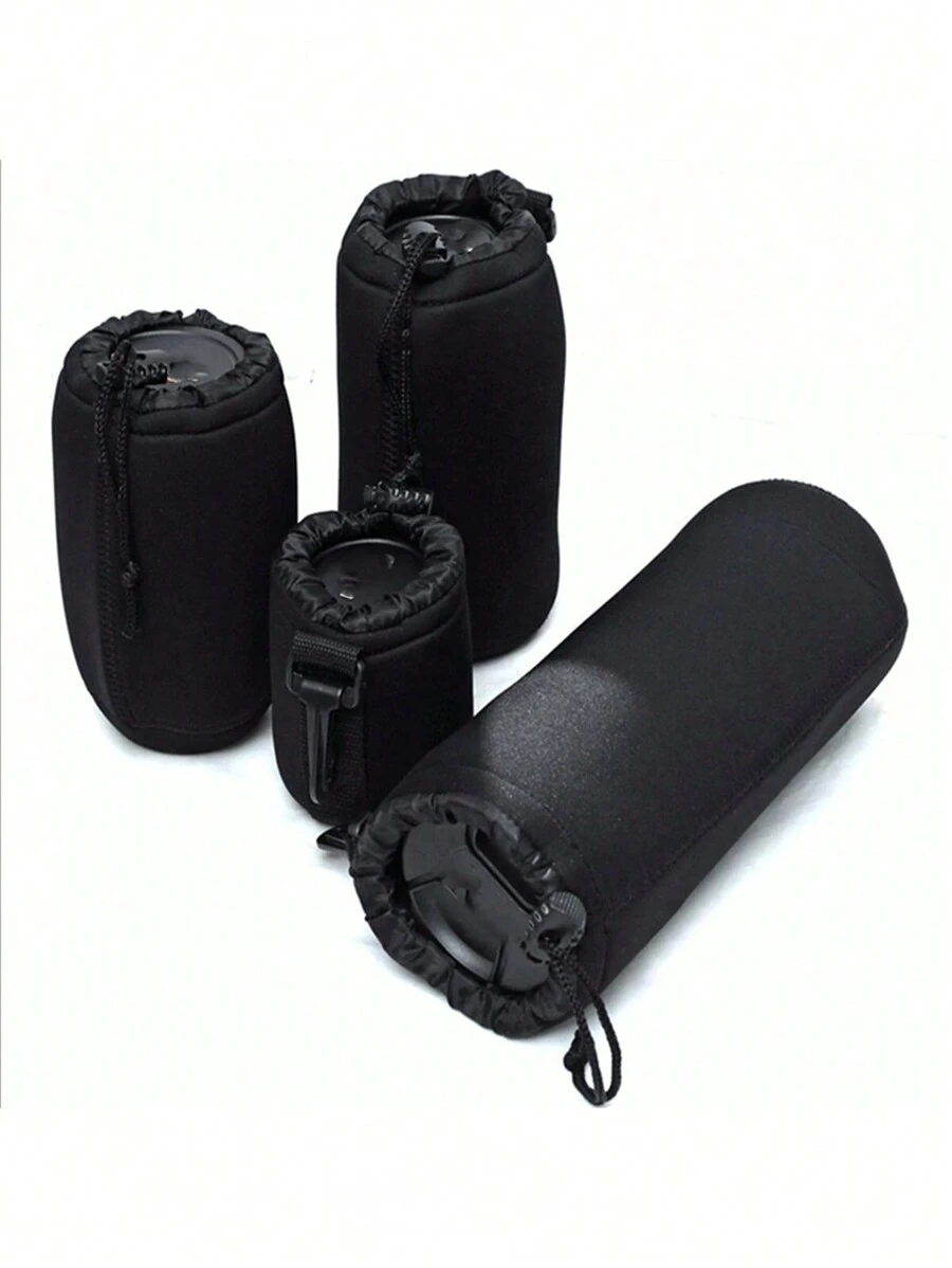 1/4 piezas Bolsa de funda para lente de cámara de neopreno impermeable suave para cámara de video con caja de bolsa para la mayoría de las cámaras réflex digitales Canon. Bolsa de almacenamiento portátil suave e impermeable para protección de lente de cámara. - Negro - Ver 1