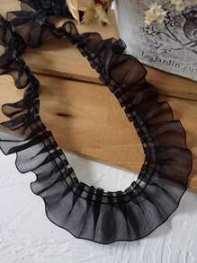 2 Yardas De Cinta De Encaje De Organza Negra/blanca Con Borde De Volantes Plisado Para Accesorios De Ropa Y Cabello, Manualidad Diy