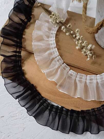 2 Yards Black/white Organza Lace Trim Ribbon With Pleated Ruffle Edge For Clothing Hair Accessories, Diy Crafting