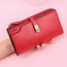 New Ladies' Long Metal-Latch Wallet Multi-Functional Card Holder ID Package Tri-Fold Card Case Fashionable Zipper Coin For Women Wallet Purse Wallet - Red - View 2