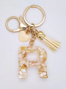 1pc Women's Beige Resin Keychain With Droplet Letter, Heart & Tassel Design, Creative Keyring Bag Charm, Gift For Friends Valentine's Day Valentines Car Accessories Backpack For School Cute Goth Y2k