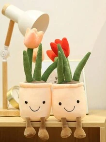 Peluche de Tulipanes de Felpa, Flor Planta, Regalo Bonito, Juguete de Peluche de Maceta de Tulipanes Rojo, Naranja, Rosa, Amarillo, Tulipan, Decoración de Hogar, Habitación - Rojo - Ver 2