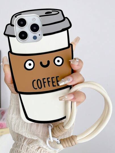 Apple New Coffee Cup 3D Creative Cartoon Soft Silicone Phone Case, High-End Anti-Fall Protective Cover Compatible With Iphone 11/12/13/14/15/16 Pro Max, Suitable For Couples Waterproof Shockproof Scratch Resistant