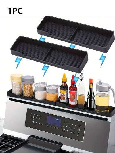 1pc Spice Rack,Oven Shelf, Magnetic Silicone Convenient Oven Storage Rack, Silicone Spice Rack With Magnet Segmented Cooktop, Adsorption Oven Spice Rack,Easy To Clean And Stylish Spice Storage Tray, For Kitchen Over The Stove, Kitchen Organizers And Storage, Kitchen Accessories