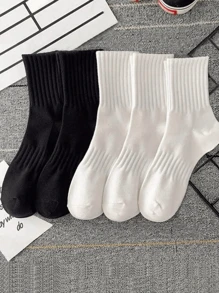 5 双女士春秋新款休闲中筒高尔夫袜（情侣款） - 黑與白 - 查看 1