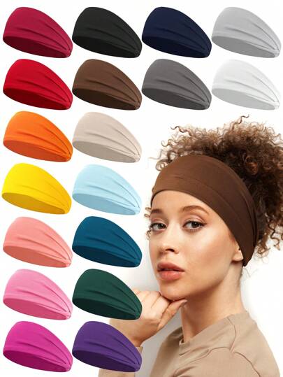 3条/6条装女士弹力宽运动头带，纯色，休闲户外跑步时尚发饰，头巾式头带，秋冬季发带蝴蝶结，适合度假装扮，女士优雅围巾，女士头巾，柔软头巾