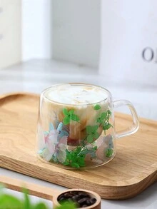 1pc Blue-Green Butterfly Cup With Handle, Creative Floral & Plant Double-Layer Glass Cup For Coffee - Blue and Green Butterfly Cup - View 1