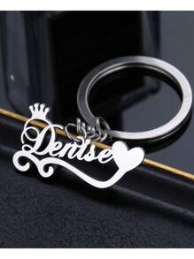 Llavero personalizado con doble nombre, llavero vertical de cadena con forma de corazón y corona de acero inoxidable, anillo para llaves de auto anti pérdida, joya de festival, regalo del Día del Padre para hombres, regalo de San Valentín - Plateado - Ver 5