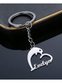 Llavero personalizado con doble nombre, llavero vertical de cadena con forma de corazón y corona de acero inoxidable, anillo para llaves de auto anti pérdida, joya de festival, regalo del Día del Padre para hombres, regalo de San Valentín - Plateado - Ver 3