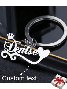 Llavero personalizado con doble nombre, llavero vertical de cadena con forma de corazón y corona de acero inoxidable, anillo para llaves de auto anti pérdida, joya de festival, regalo del Día del Padre para hombres, regalo de San Valentín - Plateado - Ver 1