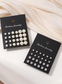 83-24pcs Fashionable Exquisite Retro Heart Shaped Faux Pearl & Cubic Zirconia Blingbling Wave Chain Rhinestone Hollowed-Out Ring Necklace Earrings Bracelet Stud Set With Multiple Elements Jewelry Collection For Holiday, Party, Date, Daily, Gift (No Box) Valentines,Mom,Mother,Mother's Day,Gift