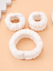 Simple Plush Wide Headband With Elastic Band, For Washing Face, Makeup, And Bathing Home Bathroom Decor Summer - White - View 13