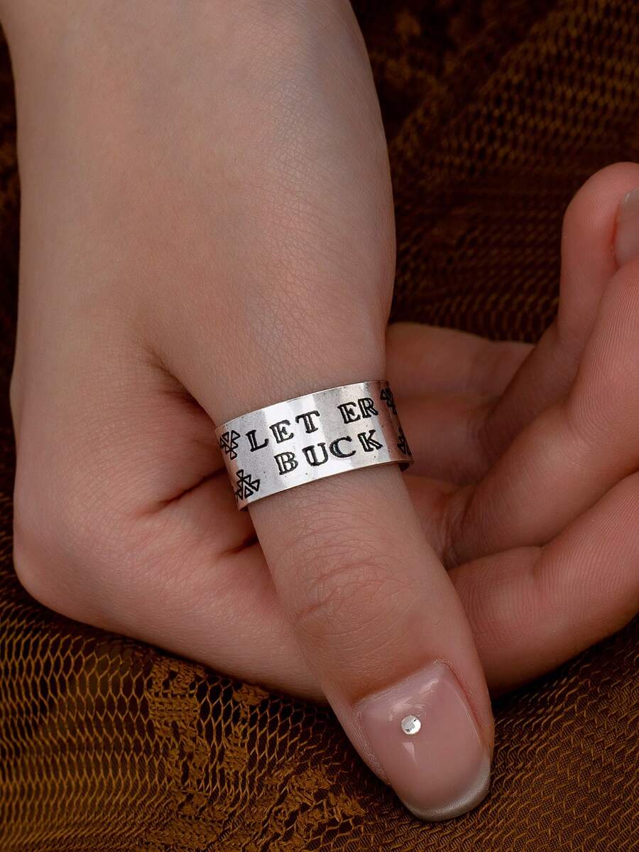 1 pieza Anillo de acero de declaración retro con diseño de cabeza de vaca al estilo vaquero vaquera occidental para el pulgar - Plata antigua - Ver 1