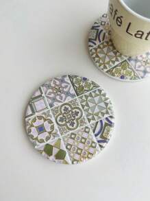 1pc Round Personalized Bohemian Style Colorful Ceramic Coaster With 3D Gold-Plated Effect, Can Be Used As Mug Heat Insulator Or Candle Holder, Suitable For Daily Use At Home And As Exquisite Holiday Gift