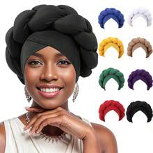 Women's Turbans Solid Color African Exaggerated Style Handmade Twisted Milk Silk &  Braid Cap, Casual Comfortable Daily Headscarf Hat