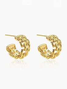 Aretes elegantes y versátiles con cadena trenzada simple y círculo enredado, estilo europeo y americano, accesorios de moda para mujeres de oficina con estilo INS