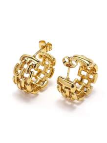 Aretes elegantes y versátiles con cadena trenzada simple y círculo enredado, estilo europeo y americano, accesorios de moda para mujeres de oficina con estilo INS