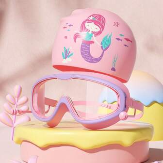 Silicone Swimming Cap. Waterproof Swimming Cap, Cartoon Patterned Swimming Cap (Set Of Cartoon Caps, Permanent Glasses, Earplugs)