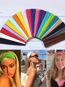 8 chiếc băng đô tập yoga, băng đô thấm mồ hôi bằng lụa sữa màu trơn co giãn dùng cho thể thao, phụ kiện nhiều màu - Nhiều màu - Xem 7