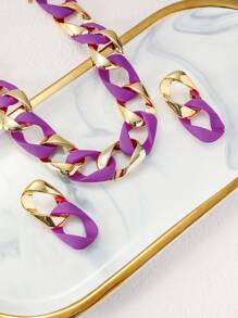 3pcs/Set Resin Link Chain Twisted Design Jewelry Set For Women, Elegant And Chic Style - Purple - View 2