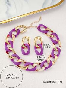 3pcs/Set Resin Link Chain Twisted Design Jewelry Set For Women, Elegant And Chic Style - Purple - View 3
