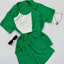 Set de 3 piezas camisa, short y top - Verde - Ver 2