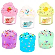 6 Pacotes de Conjunto de Slime de Manteiga e Slime de Cristal, Slime de Manteiga com Encantos Fofos, Slime Transparente com Aroma, Macio e Não Grudento, Presente de Aniversário, Páscoa, Natal, Lembrancinhas de Festa - Multicolorido - Visão 1