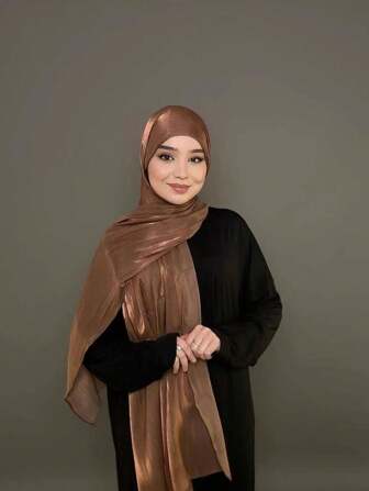 1pc Women Hijab Solid Island Silk Soft Headscarf, Arabic Leisure Long Scarf, Conservative Solid Color Head Wrap Suitable For Everyday Wear For Abaya