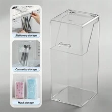 Crystal Clear Acrylic Makeup Brush Holder With Dustproof Lid And Large Capacity Vanity Storage Space - Cosmetic Organizer Tool Storage Case, Stylish And Easy To Use, Keeping Brushes Clean And Tidy, Pearls Not Included - Multicolor - View 5