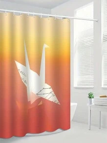 1 pieza Cortina de ducha con grulla de origami naranja, estilo moderno, de poliéster impreso, divisoria resistente al agua para baño, cortina de ventana de baño anti-moho - Multicolor - Ver 6