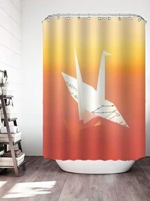 1 pieza Cortina de ducha con grulla de origami naranja, estilo moderno, de poliéster impreso, divisoria resistente al agua para baño, cortina de ventana de baño anti-moho - Multicolor - Ver 4