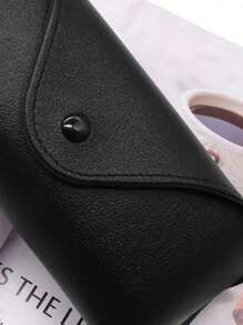 1入固色PU皮眼鏡袋，極簡且隨意的防水耐用太陽眼鏡盒，黑色封面可攜式眼鏡盒，帶金屬扣摺疊太陽眼鏡盒和戶外眼鏡收納袋，男女旅行必備配件 - 黑色 - 查看 7